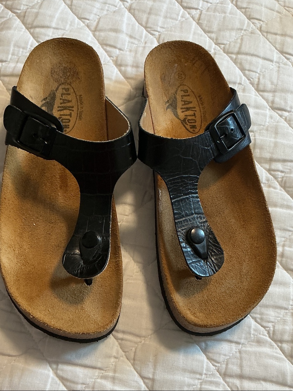 Plakton black textured leather sandals in black size 40